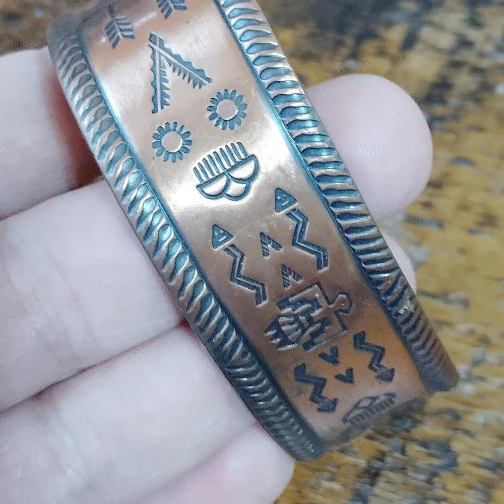 Vintage Solid Copper Cuff Bracelet Bell Trading Post Thunderbird Southwestern